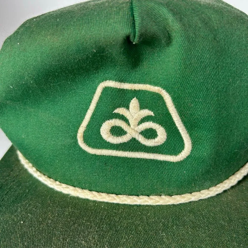 Pioneer Vintage K Products Rope Trim Green and White FARMWEAR Hat